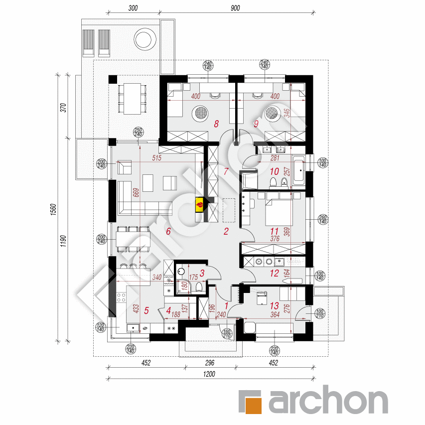 gotowy projekt Dom w renklodach 20 (A) rzut parteru