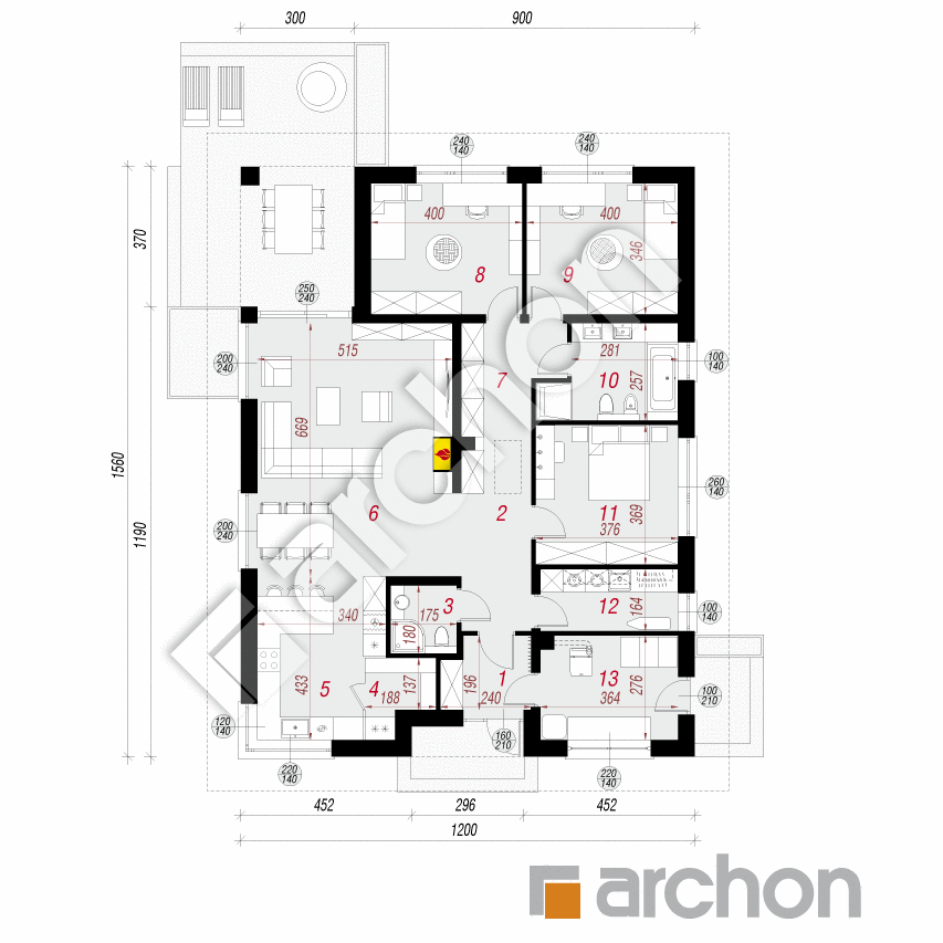 gotowy projekt Dom w renklodach 20 (A) rzut parteru