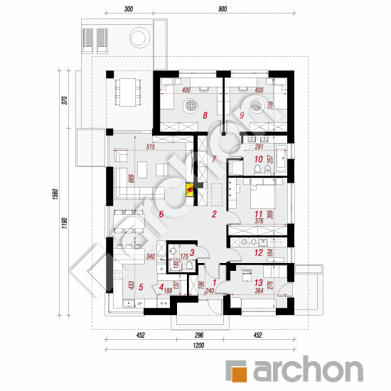gotowy projekt Dom w renklodach 20 (A) rzut parteru