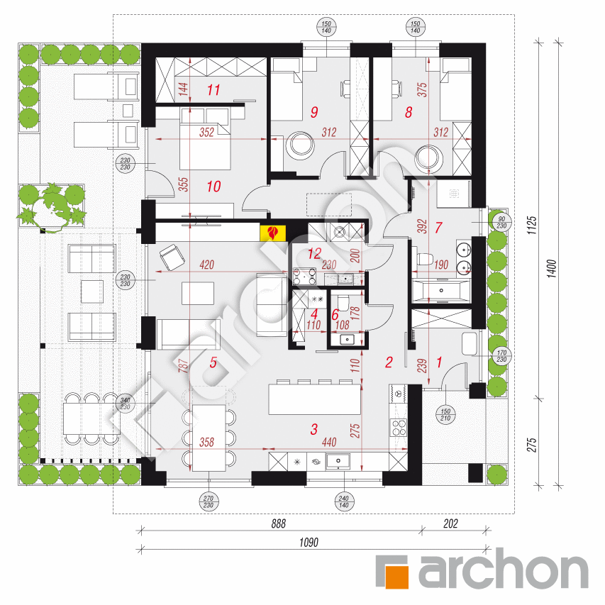 gotowy projekt Dom w droserach (E) rzut parteru