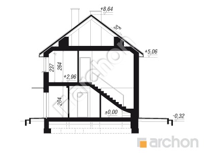 gotowy projekt Dom w modrakach 4 (R2) przekroj budynku