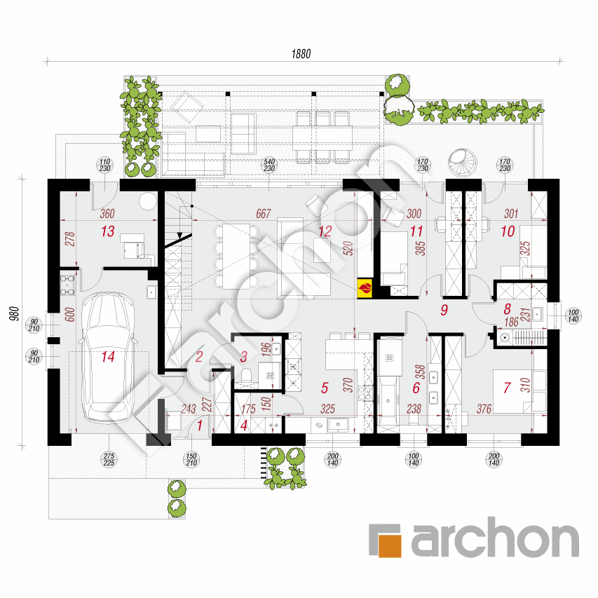 gotowy projekt Dom w daktylowcach 2 (GE) rzut parteru