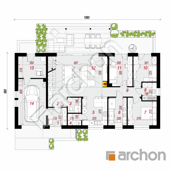 gotowy projekt Dom w daktylowcach 2 (GE) rzut parteru