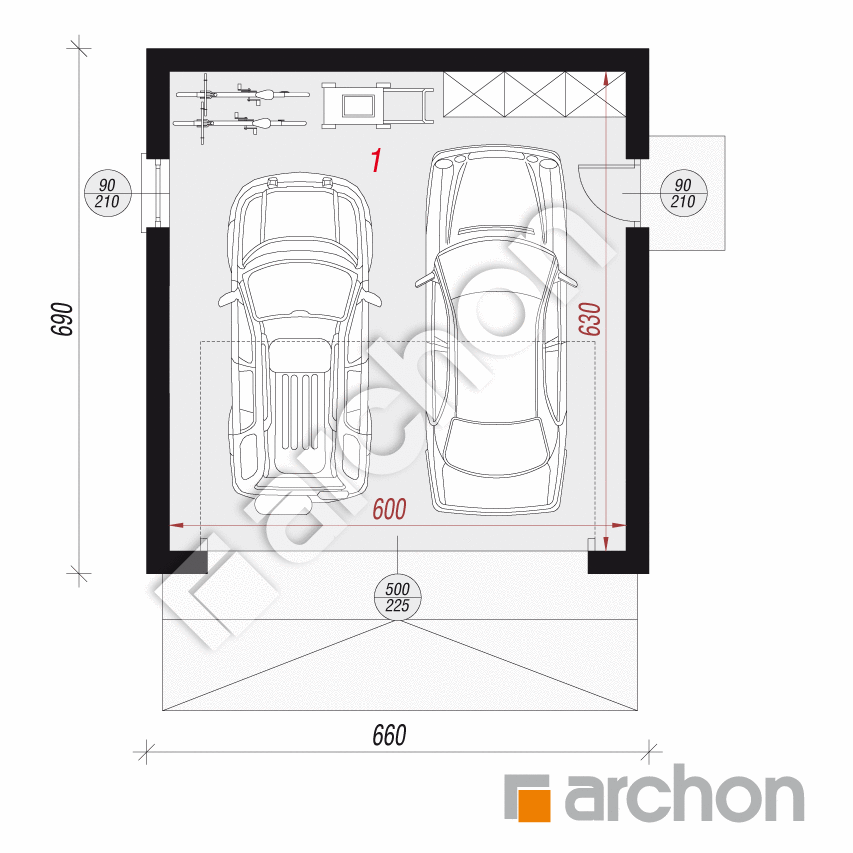 gotowy projekt Garaż 2-stanowiskowy G42 rzut parteru