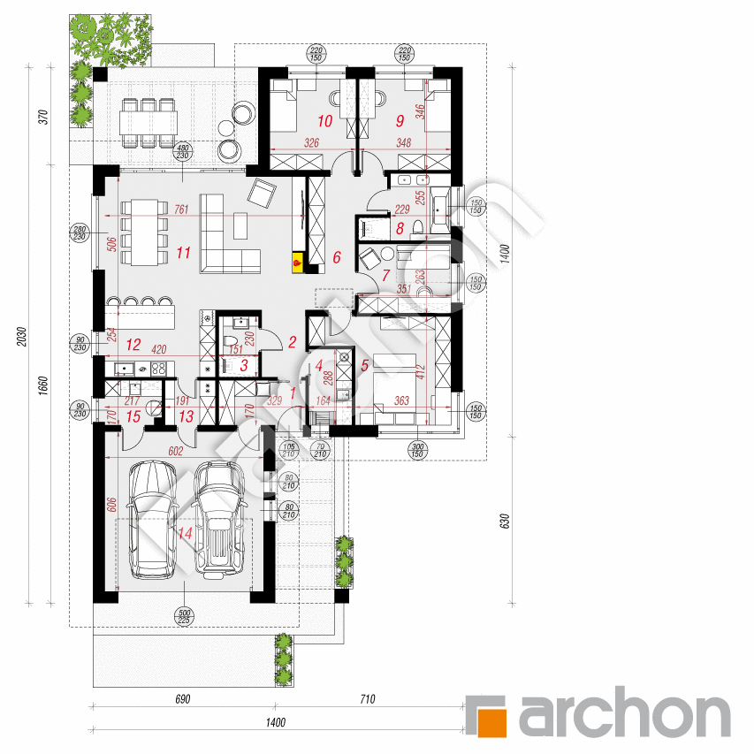 gotowy projekt Dom w kamasjach 2 (G2) rzut parteru