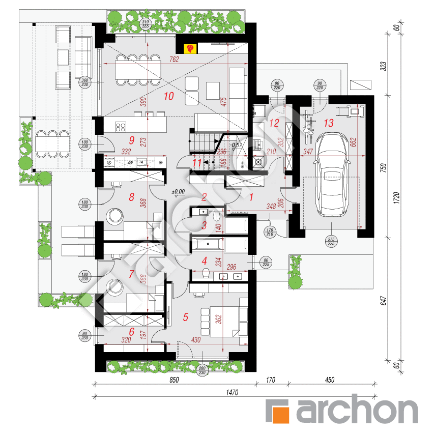 gotowy projekt Dom w azollach 6 (GE) OZE rzut parteru