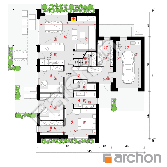 gotowy projekt Dom w azollach 6 (GE) OZE rzut parteru