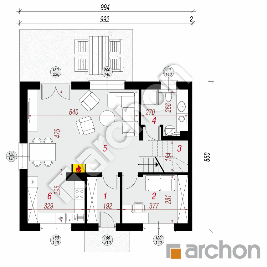 gotowy projekt Dom w rubinach (B) rzut parteru