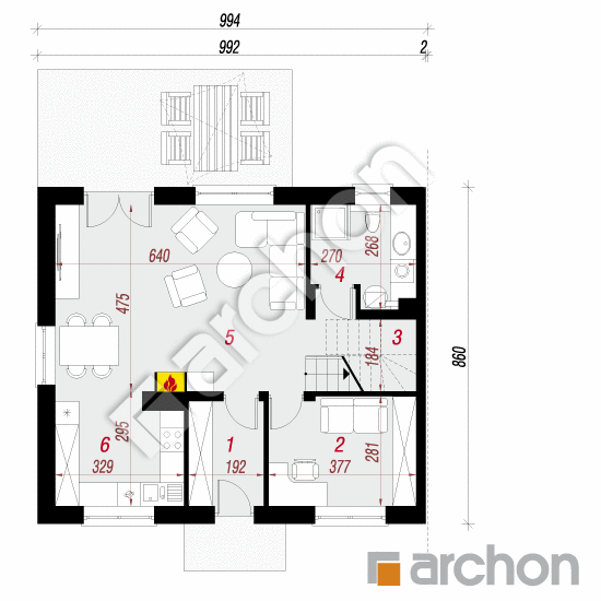gotowy projekt Dom w rubinach (B) rzut parteru