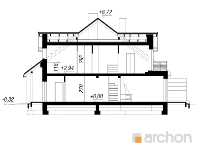 gotowy projekt Dom w klematisach 7 przekroj budynku