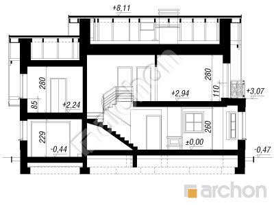 gotowy projekt Dom w rododendronach 6 (T) przekroj budynku