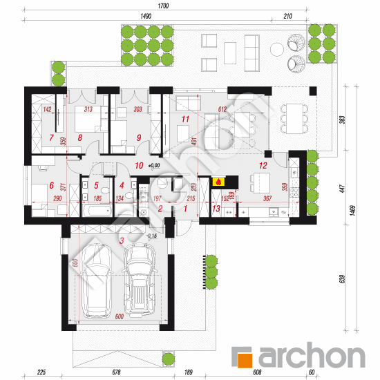 gotowy projekt Dom w kosaćcach 9 (G2NA) rzut parteru