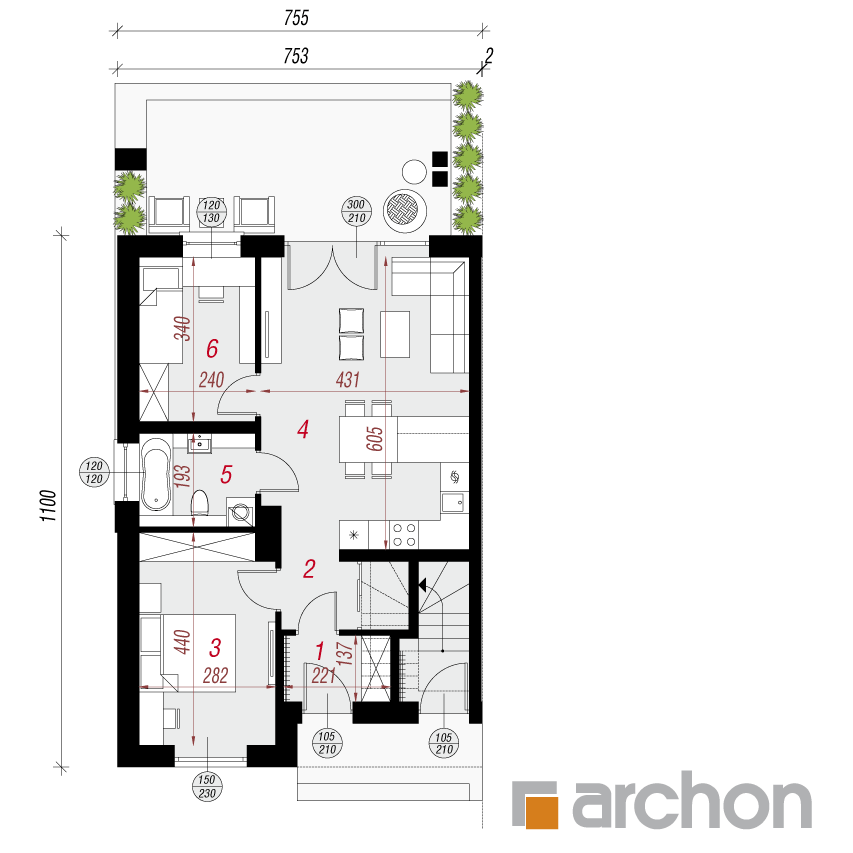 gotowy projekt Dom w bratkach 5 (R2B) rzut parteru