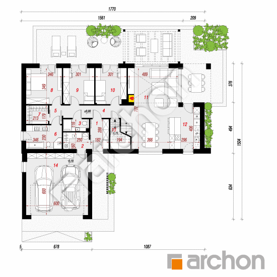 gotowy projekt Dom w kosaćcach 45 (G2E) rzut parteru