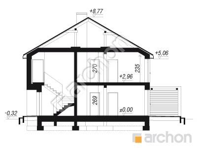 gotowy projekt Dom w bratkach 4 (R2B) przekroj budynku