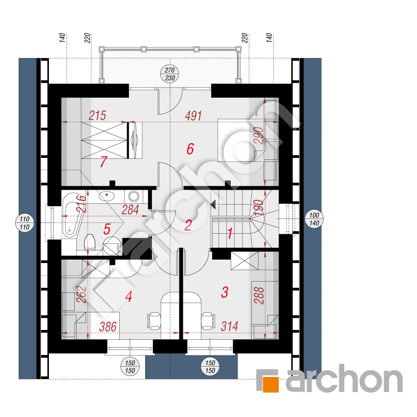 gotowy projekt Dom na wzgórzu rzut poddasza