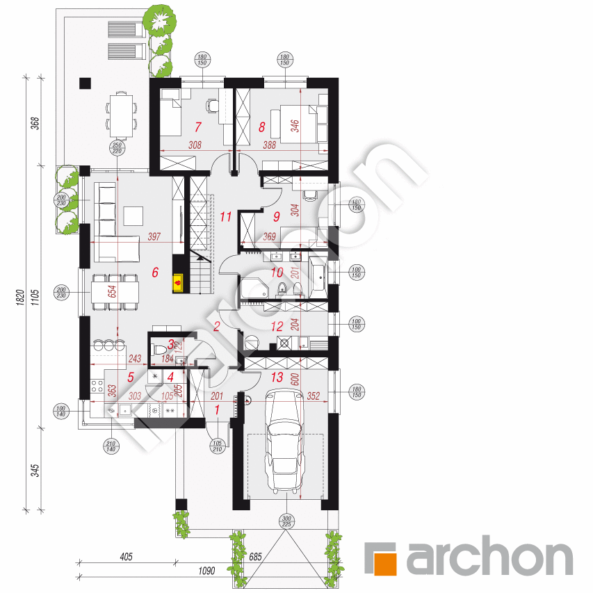 gotowy projekt Dom w renklodach 37 (G) rzut parteru