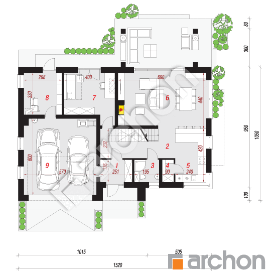 gotowy projekt Dom w aurorach 15 (G2) rzut parteru