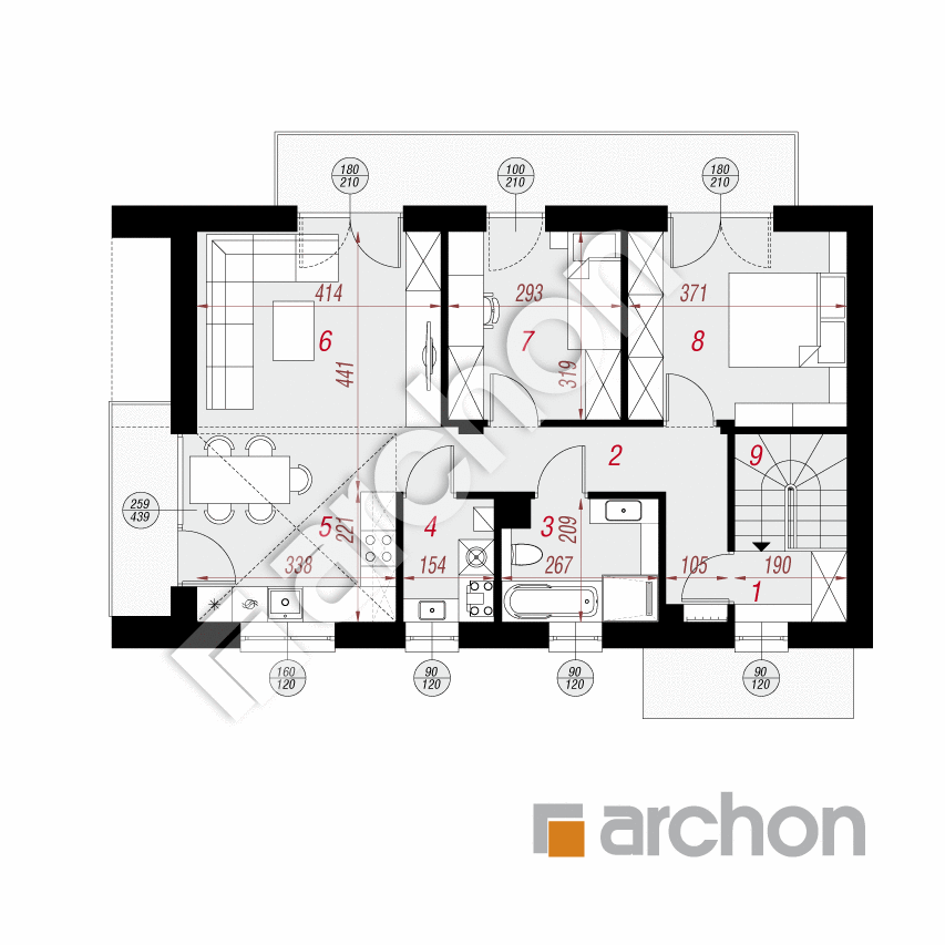 gotowy projekt Dom w halezjach 9 (R2E) rzut poddasza