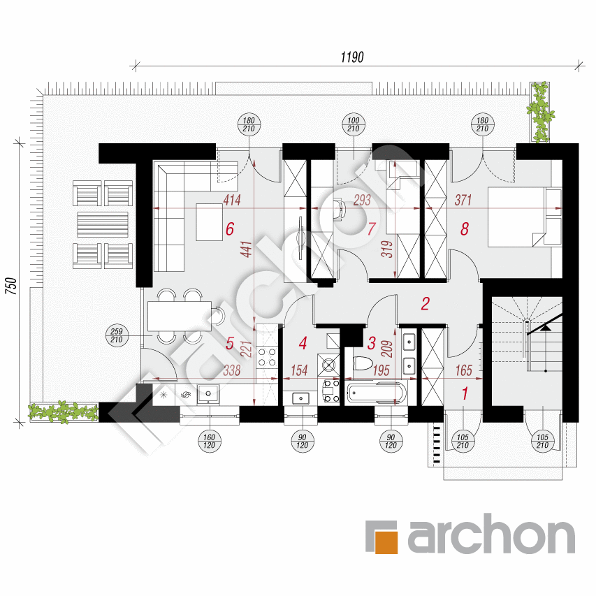gotowy projekt Dom w halezjach 9 (R2E) rzut parteru