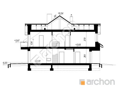 gotowy projekt Dom pod agawami 3 (R2) przekroj budynku