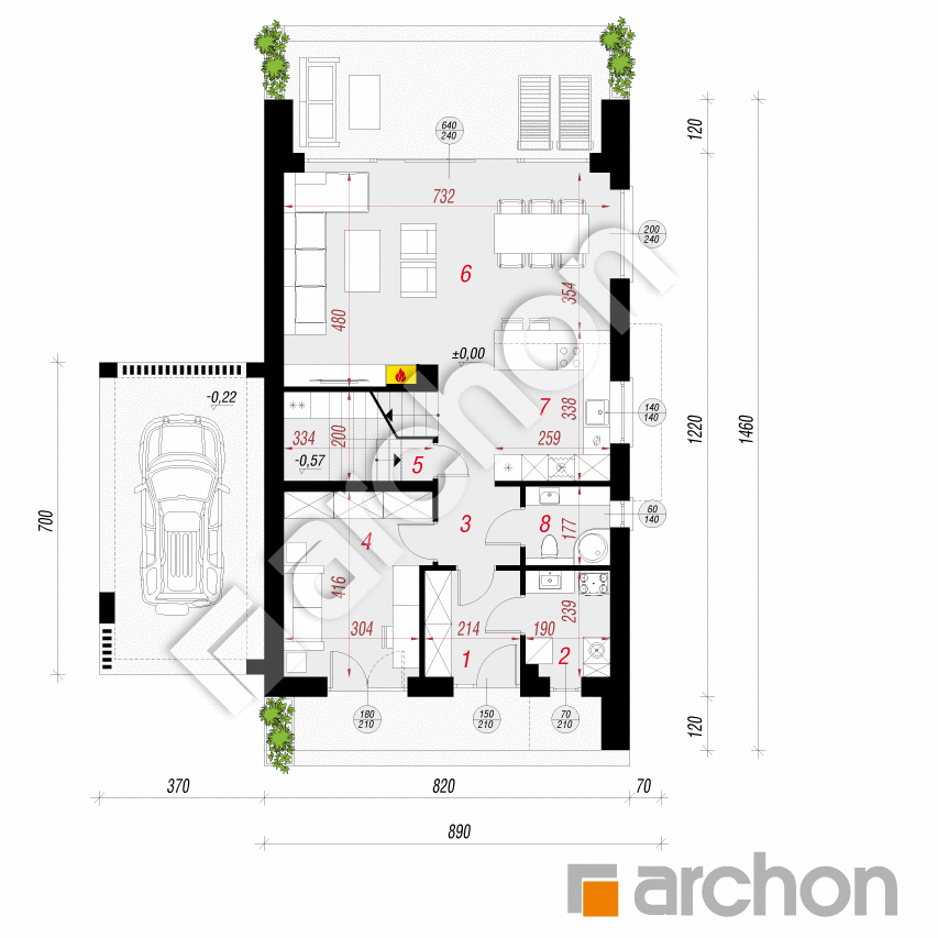 gotowy projekt Dom w papawerach 4 (E) rzut parteru