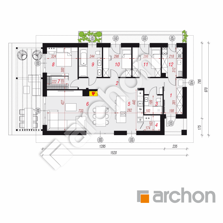 gotowy projekt Dom w tiliach (E) rzut parteru