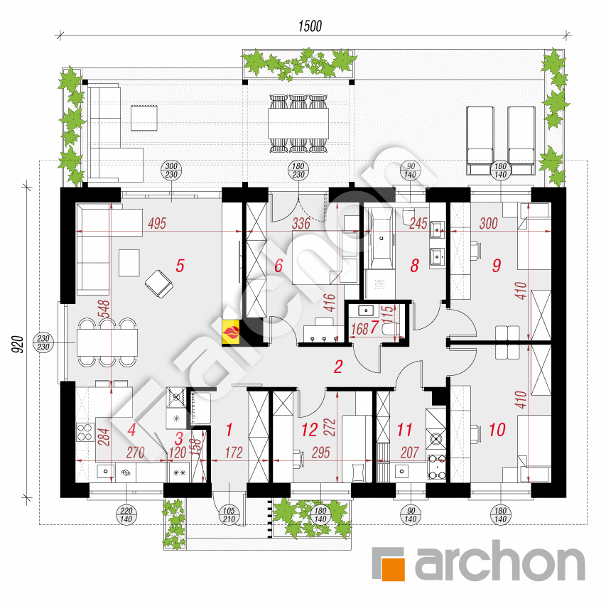 gotowy projekt Dom w kruszczykach 39 (E) rzut parteru