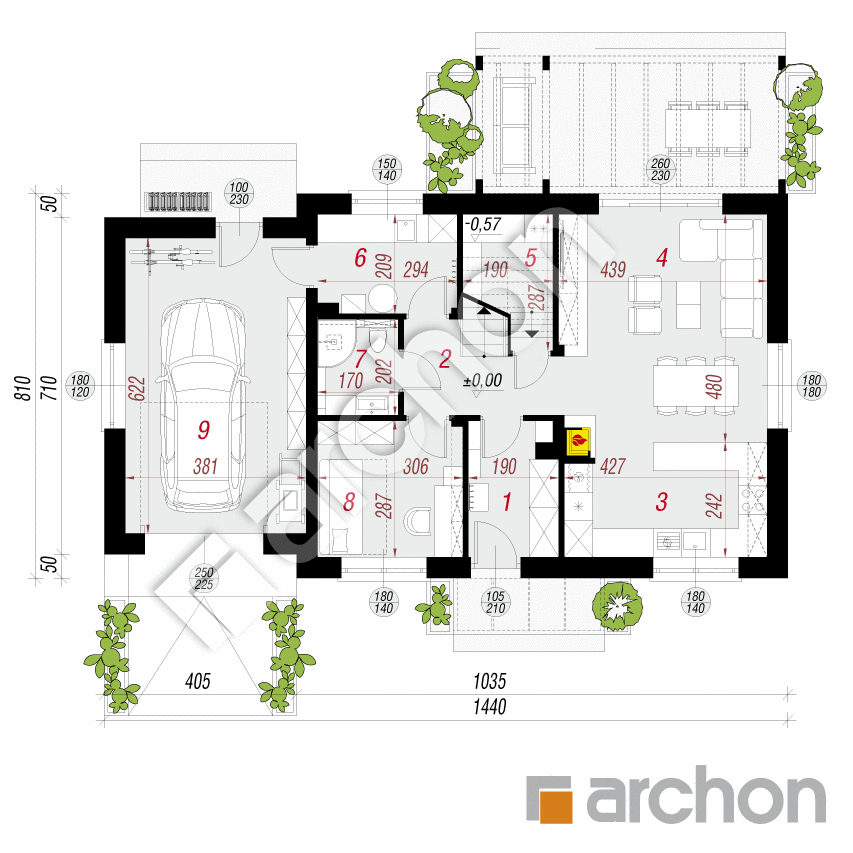 gotowy projekt Dom w zielistkach 34 (G) rzut parteru