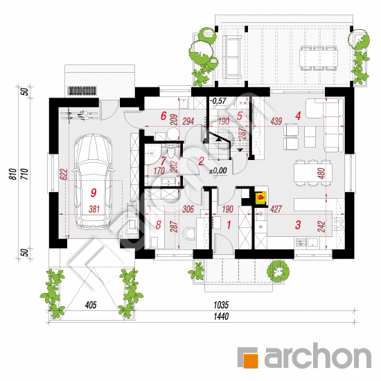 gotowy projekt Dom w zielistkach 34 (G) rzut parteru