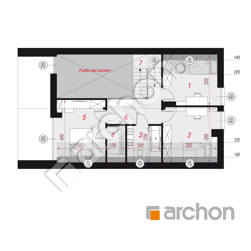 gotowy projekt Dom w trzcinnikach 6 (E) rzut poddasza