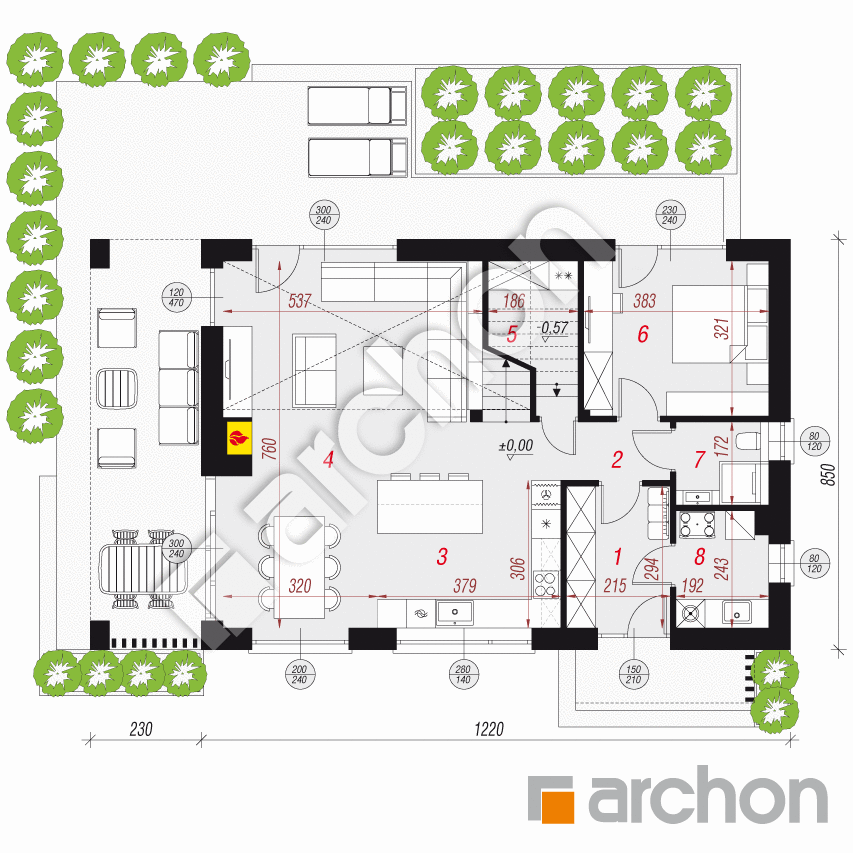 gotowy projekt Dom w trzcinnikach 6 (E) rzut parteru