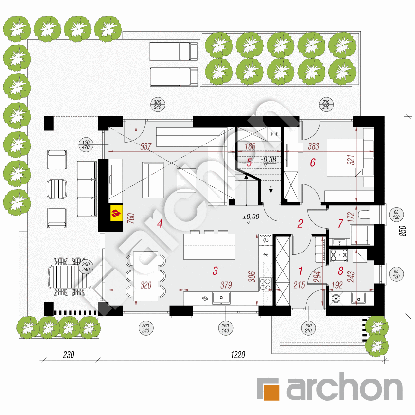 gotowy projekt Dom w trzcinnikach 6 (E) rzut parteru