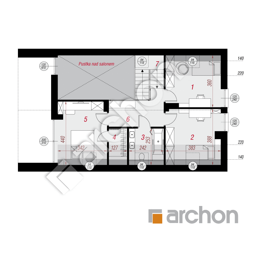 gotowy projekt Dom w trzcinnikach 6 (E) rzut poddasza