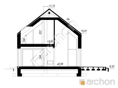 gotowy projekt Dom w trzcinnikach 6 (E) przekroj budynku