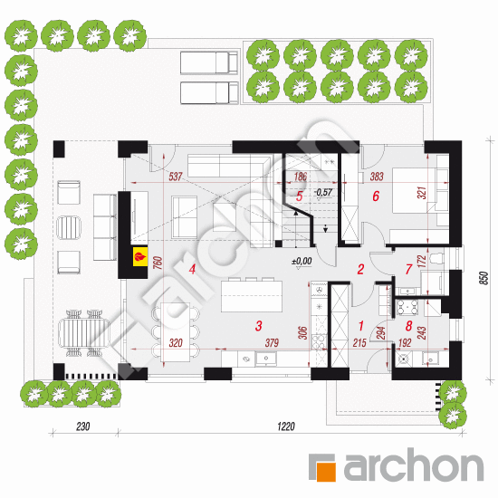 gotowy projekt Dom w trzcinnikach 6 (E) rzut parteru