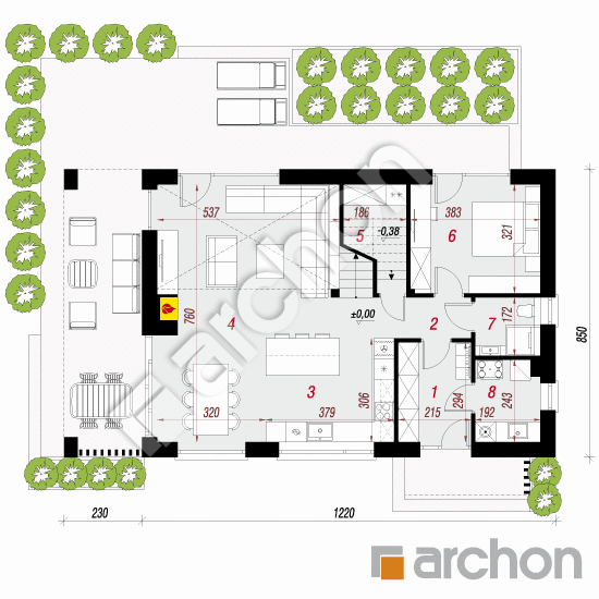 gotowy projekt Dom w trzcinnikach 6 (E) rzut parteru