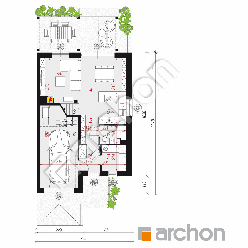 gotowy projekt Dom w narcyzach 9 (B) rzut parteru