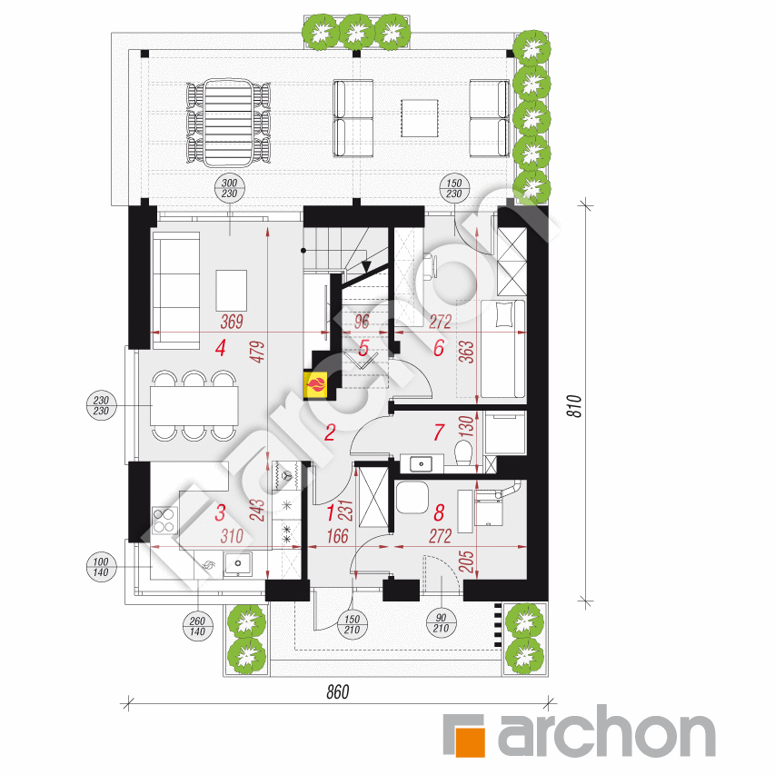 gotowy projekt Dom w kronselkach (A) rzut parteru