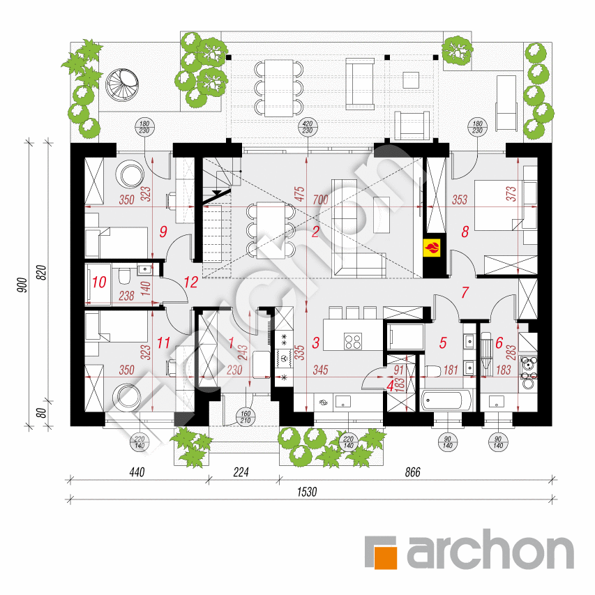 gotowy projekt Dom w kotewkach 2 (E) rzut parteru