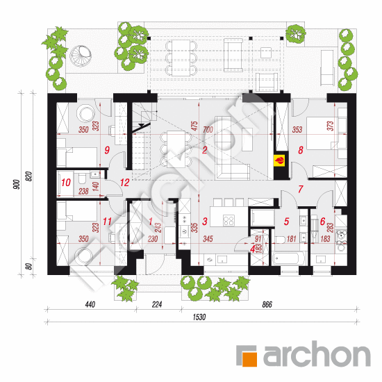 gotowy projekt Dom w kotewkach 2 (E) rzut parteru