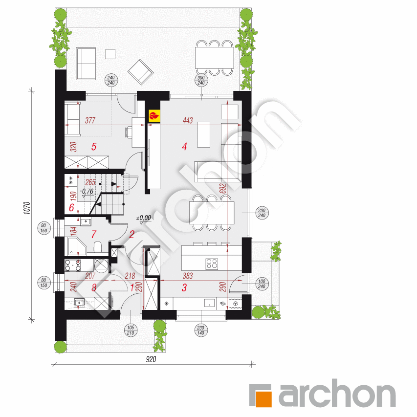 gotowy projekt Dom w szkarłatkach 5 (E) rzut parteru