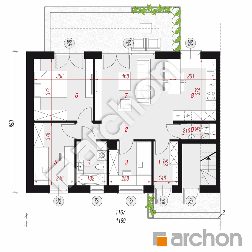 gotowy projekt Dom w halezjach 2 (R2B) rzut parteru