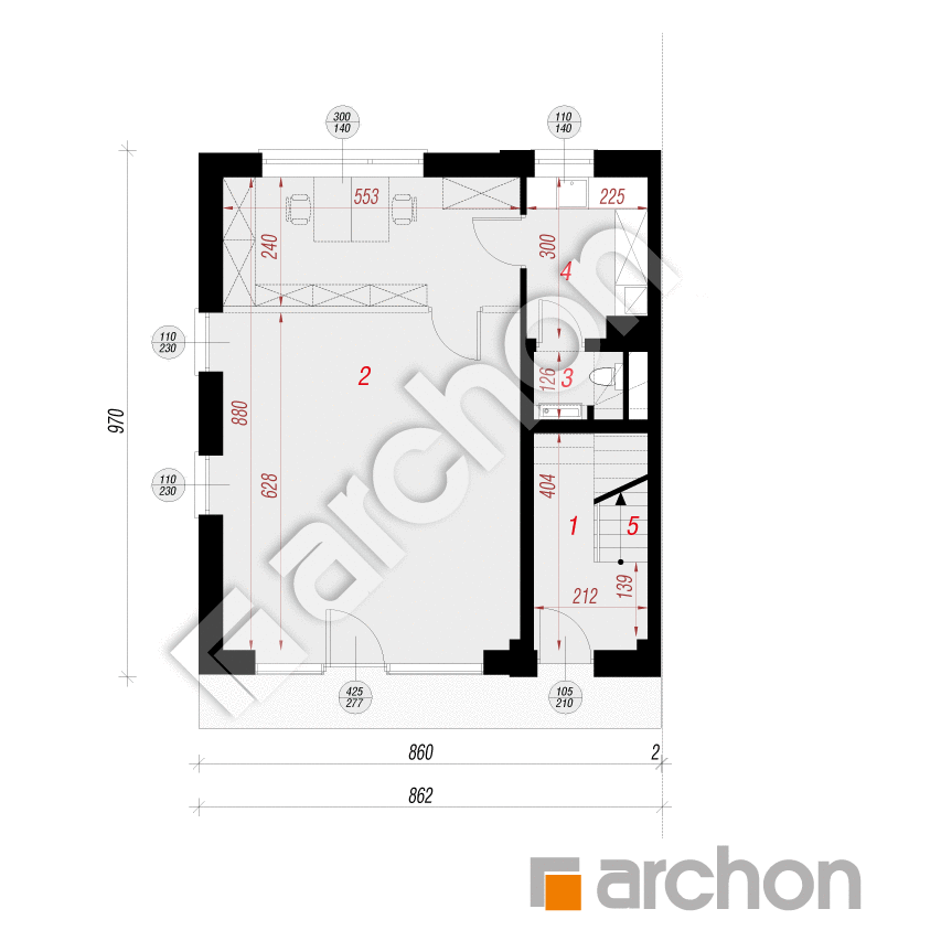 gotowy projekt Dom w junach (B) rzut parteru