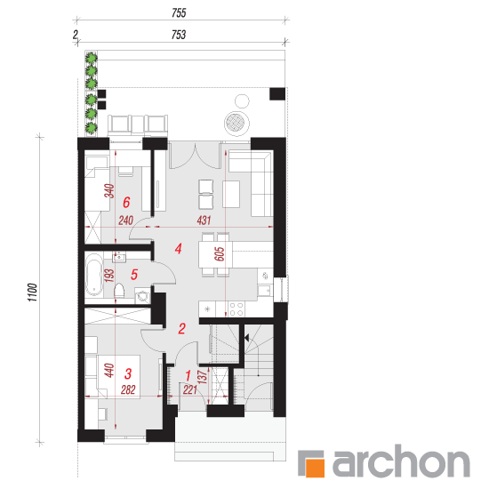 gotowy projekt Dom w bratkach 5 (R2BA) rzut parteru