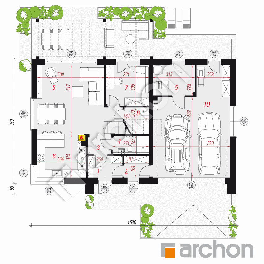gotowy projekt Dom w balsamowcach 23 (G2) rzut parteru