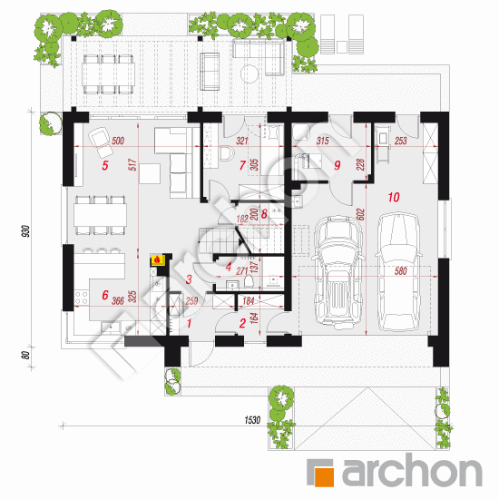 gotowy projekt Dom w balsamowcach 23 (G2) rzut parteru
