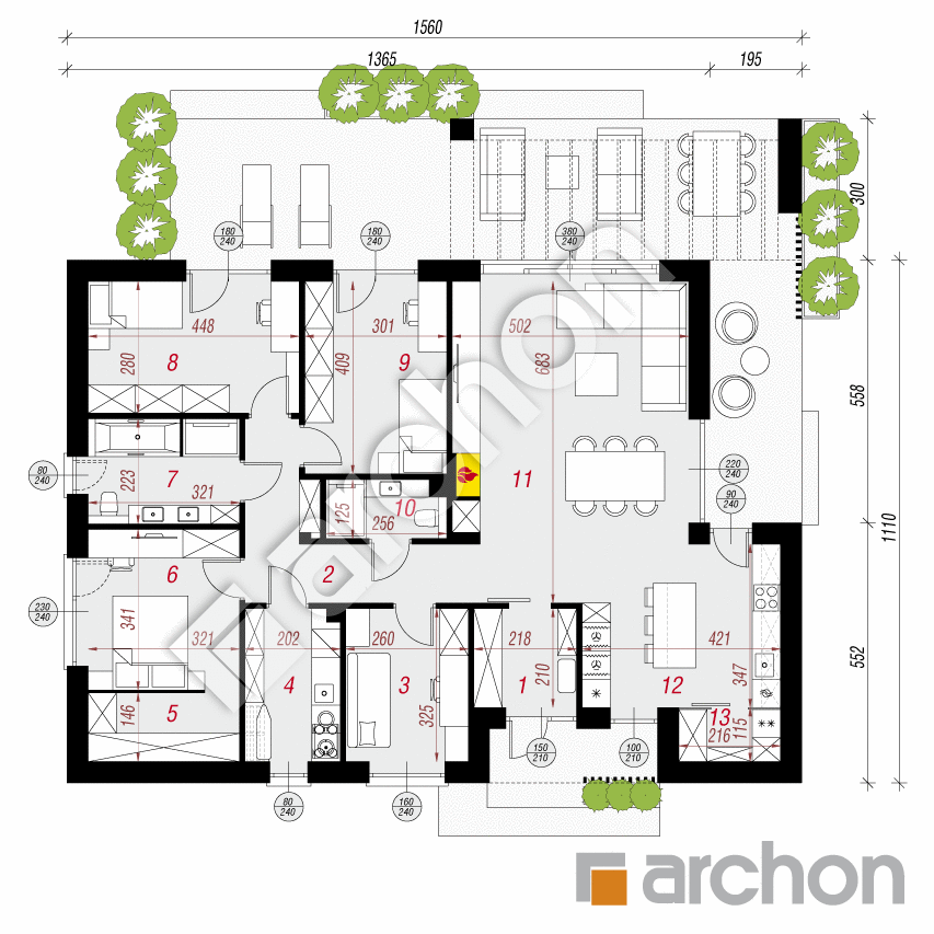 gotowy projekt Dom w perowskiach (E) rzut parteru