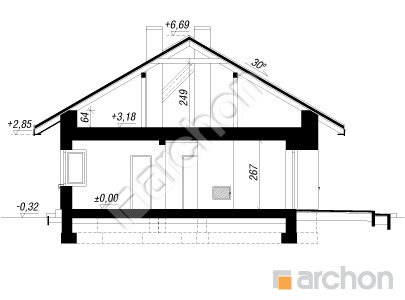 gotowy projekt Dom w surfiniach 2 przekroj budynku