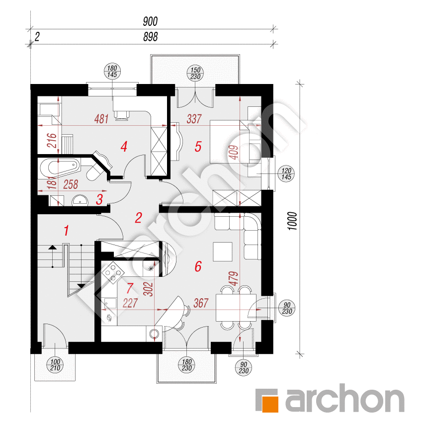 gotowy projekt Dom w sagowcach 2 rzut parteru